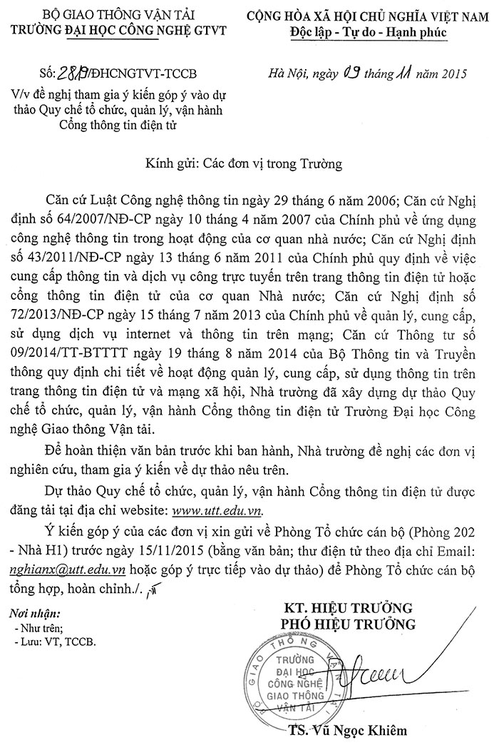 Đề nghị tham gia ý kiến đóng góp vào dự thảo Quy chế tổ chức, quản lý, vận hành Cổng thông tin điện tử