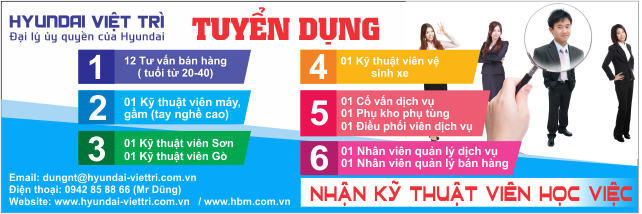 Hyundai Việt Trì tuyển dụng